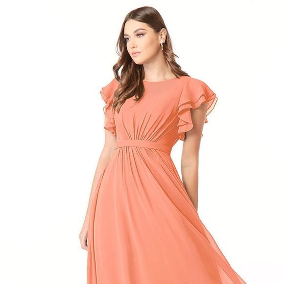 Azazie A-Line Ruched Chiffon Floor-Length Dress Sunset - Picture 11 of 11